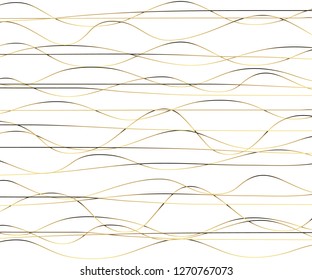 Gold luxurious line pattern with hand drawn lines. Golden wavy striped, Abstract background, vector illustration