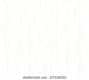Gold luxurious line pattern with hand drawn lines. Golden wavy striped, Abstract background, vector illustration