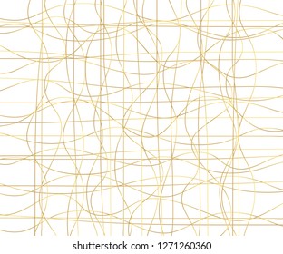 Gold luxurious line pattern with hand drawn lines. Golden wavy striped, Abstract background, vector illustration