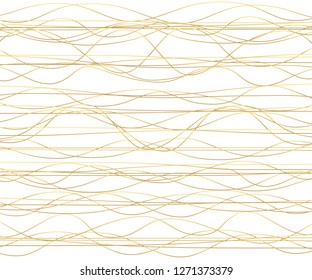 Gold luxurious line pattern with hand drawn lines. Golden wavy striped, Abstract background, vector illustration