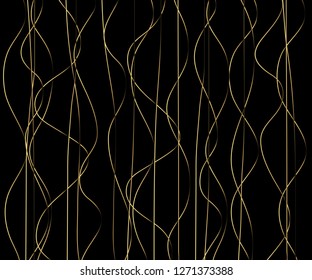 Gold luxurious line pattern with hand drawn lines. Golden wavy striped, Abstract background, vector illustration