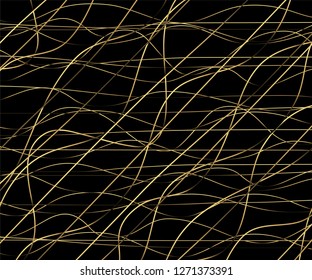 Gold luxurious line pattern with hand drawn lines. Golden wavy striped, Abstract background, vector illustration