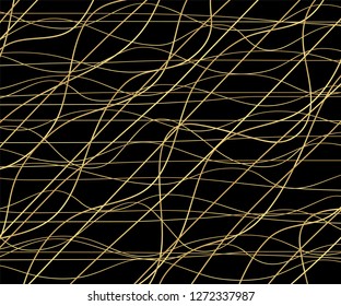 Gold luxurious line pattern with hand drawn lines. Golden wavy striped, Abstract background, vector illustration