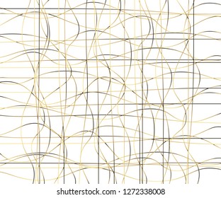 Gold luxurious line pattern with hand drawn lines. Golden wavy striped, Abstract background, vector illustration