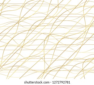 Gold luxurious line pattern with hand drawn lines. Golden wavy striped, Abstract background, vector illustration