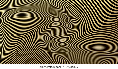 Gold luxurious line pattern with hand drawn lines. Golden wavy striped, Abstract background, vector illustration