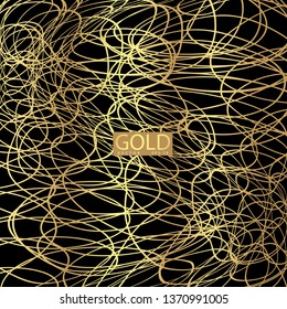 Gold luxurious line pattern with hand drawn lines. Golden wavy striped, Abstract background, vector illustration