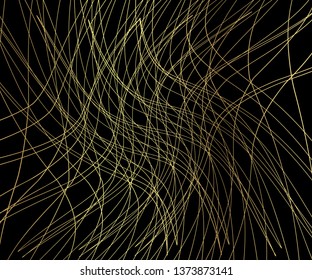 Gold luxurious line pattern with hand drawn lines. Golden wavy striped, Abstract background, vector illustration