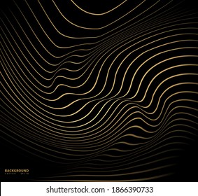 Gold luxurious line pattern with hand drawn lines. Golden wavy striped, Abstract background, vector illustration