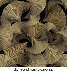 Patrón perfecto de oro de lujo 3d abstracto vectorial. El giro giratorio ornamental forma el fondo. Ornamento superficial de líneas espirales. Fondo de repetición geométrica texturado. Diseño de espirales a rayas modernas.