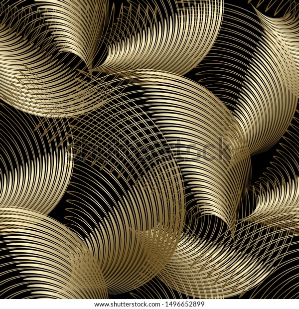 Gold luxury 3d abstract vector seamless pattern wallpaper.