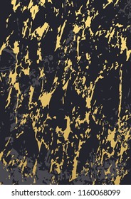 Gold luxury abstract vector black card background with premium brutal marble texture. Cover with golden geometric shapes. White, grey, golden marble ornament. Premium design template.
