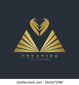 Gold luxury abstract wing designed logo template and black background