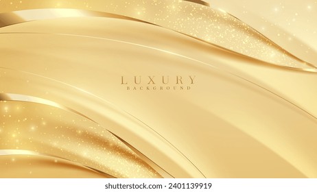 Gold luxury background and elegant ribbon decorations with glitter light effects elements and bokeh.