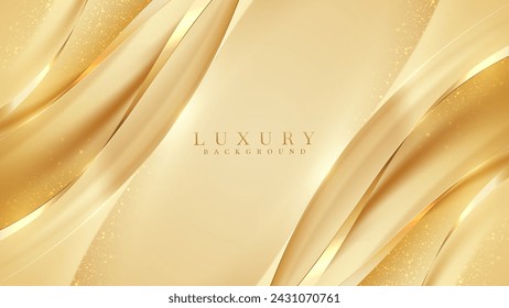 Gold luxury background and elegant ribbon decorations with glitter light effects elements and bokeh.