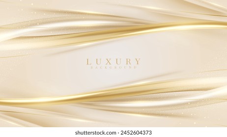 Gold luxury background and elegant ribbon decorations with glitter light effects elements and bokeh.