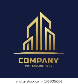 gold luxury building tower logo template for business