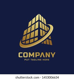 gold luxury building tower logo template for business