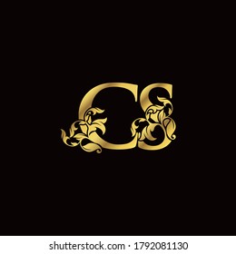 Gold Luxury C and S, CS Letter Initial Logo Icon, Monogram Floral Leaf  Logo Template Design.