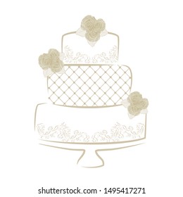 gold luxury cake with roses , vector illustration