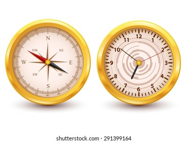 Gold luxury Clock and Compass illustration