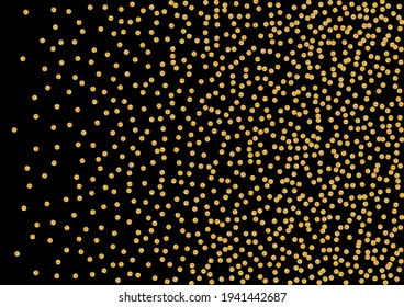 Gold Luxury Dot Muster. Weihnachtskreis Design. Farbverlauf-Folie, Hochzeitshintergrund. Feiern von Glitzerpartikeln. Gelber Fallrahmen.