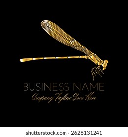 Design de logotipo de marca de libélula de luxo dourado