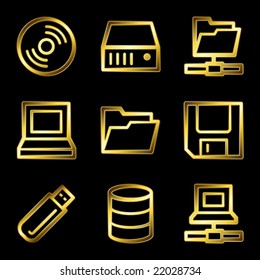 Gold Luxus-Laufwerke und Storage-Web-Symbole V2