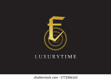 Gold Luxury F E Letter And Time Logo on Golden Color