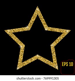 Gold luxury fashion shiny star. Decorations for Christmas, New Year celebration. Flat cartoon star illustration. Objects isolated on a white background.