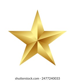 Gold luxury five-pointed 3D star on a white background. Award ceremony, anniversary, premium product. Vector stock illustration.