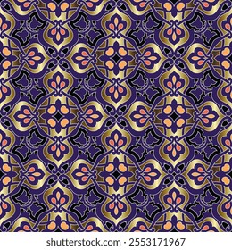 Gold luxury floral arabesque Damask vintage seamless pattern. Modern ornamental ornate repeating vector background. Beautiful ethnic arabic style shiny golden ornaments. Endless patterned texture.