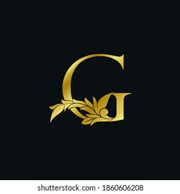 Gold luxury Floral Leaf  Initial Letter G Logo Concept Monogram Ornate Leaves Vector Design