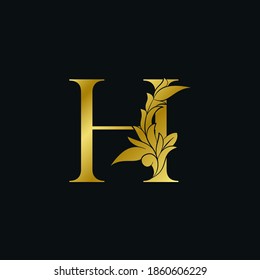 Leaf floral de lujo dorado Letra inicial H logo Concepto Monograma hoja oral diseño vectorial