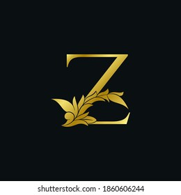 Diseño de Logotipo de Logotipo de Logotipo de la Hoja Floral de lujo dorado Letra inicial Z Monograma Hojas Ornadas Diseño de Vector
