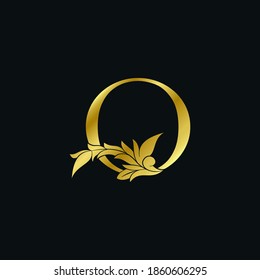 Goldener Luxus-Blütenleder-Anfangsbuchstabe O Logo-Konzept Monogram-Ornate-Blätter Vectordesign