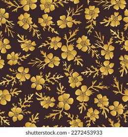 Gold Luxus Blumen nahtlose Muster. Dekoratives Sommerdesign der Natur. Vektorgrafik für Druck, Karte, Poster, Dekoration. 