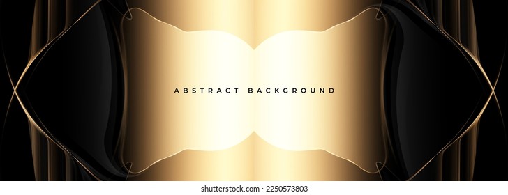 Gold luxury frame with abstract golden shapes on black background. Vector illustration