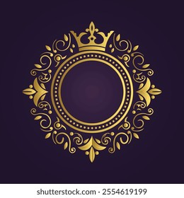 Gold Luxury Frame - Elegant Ornate Circle with Crown
