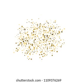Gold, luxury glitter Stars, sprocket, shiny confetti. Scattered little sparkle, flash silver, elements. Random stellar fall on white background. New Year, Christmas Vector illustration.