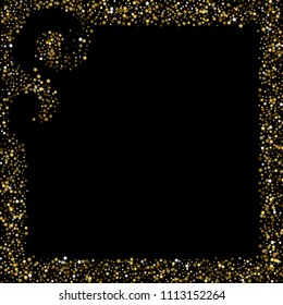 Gold, luxury glitter Stars, sprocket, shiny confetti. Scattered little sparkle, flash silver, elements. Random stellar fall on black background. New Year, Christmas Vector illustration