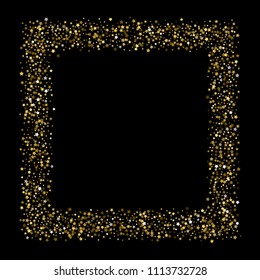 Gold, luxury glitter Stars, sprocket, shiny confetti. Scattered little sparkle, flash silver, elements. Random stellar fall on black background. New Year, Christmas Vector illustration