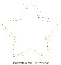 Gold, luxury glitter Stars, sprocket, shiny confetti. Scattered little sparkle, flash silver, elements. Random stellar fall on white background. New Year, Christmas Vector illustration.