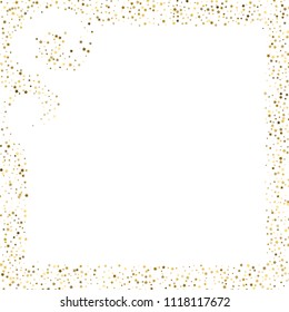 Gold, luxury glitter Stars, sprocket, shiny confetti. Scattered little sparkle, flash silver, elements. Random stellar fall on white background. New Year, Christmas Vector illustration.
