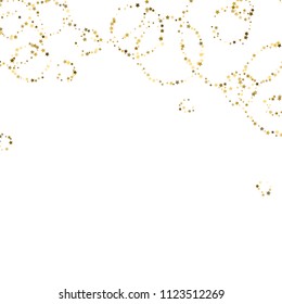 Gold, luxury glitter Stars, sprocket, shiny confetti. Scattered little sparkle, flash silver, elements. Random stellar fall on white background. New Year, Christmas Vector illustration.