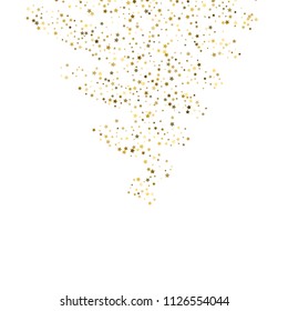 Gold, luxury glitter Stars, sprocket, shiny confetti. Scattered little sparkle, flash silver, elements. Random stellar fall on white background. New Year, Christmas Vector illustration.