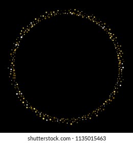Gold, luxury glitter Stars, sprocket, shiny confetti. Scattered little sparkle, flash silver, elements. Random stellar fall on black background. New Year, Christmas Vector illustration