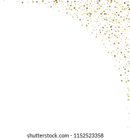 Gold, luxury glitter Stars, sprocket, shiny confetti. Scattered little sparkle, flash silver, elements. Random stellar fall on white background. New Year, Christmas Vector illustration.