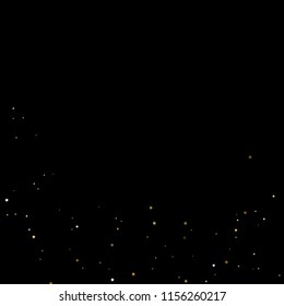 Gold, luxury glitter Stars, sprocket, shiny confetti. Scattered little sparkle, flash silver, elements. Random stellar fall on black background. New Year, Christmas Vector illustration