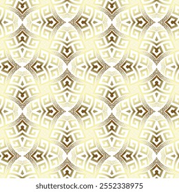 Oro de lujo de Grecia de estilo antiguo ornamental brillante sin patrón con laberintos, llave griega, meandro sobre fondo blanco. Vector hermosos adornos dorados modernos adornados. Textura estampada sin bordes. 